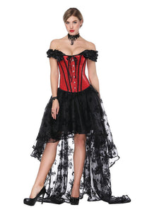 Gothic Costume Halloween Red Strapless Asymmetrical Skirt And Corset