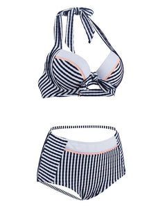 Sexy Retro Style One Piece Striated Swimwear For Beach