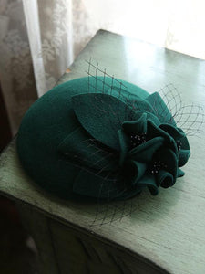 Flower Tulle Net 100%Wool 1950S Hat Vintage Hat