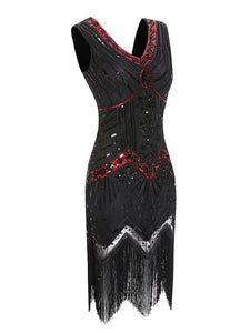 Red 1920s Sequined Flapper Dress