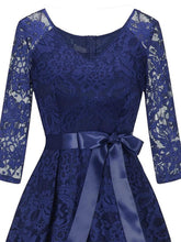 Load image into Gallery viewer, Lace V Neck 3/4 Length Sleeve High Low Hem Vintage Dress