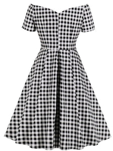 Plaid Collar Consice Short Sleeve Vintage Dress