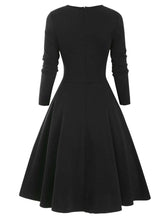 Load image into Gallery viewer, 1950S Bow Heart Collar Plaid Long Sleeve Swing Dress