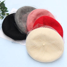 Load image into Gallery viewer, Wool Felt Beret Hat Cap With Longer Veil