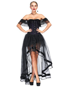 Halloween Costume Gothic Black Vintage Corset Top High Low Skirt For Women