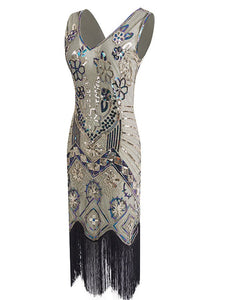 1920S Floral Fringed Sequin Gatsby Dress