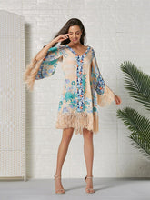 Load image into Gallery viewer, Women&#39;s Boho Dress Fringe Floral Printed Midi Length Dress