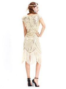 Gold 1920s Crew Neck  Cape Sequined Fringed Flapper Dres