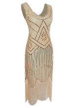 Load image into Gallery viewer, White 1920s V Neck Sequined Flapper Dress