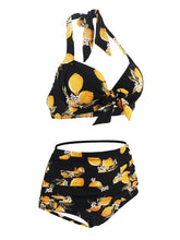 Load image into Gallery viewer, Retro Style Floral Solid Background Two Pieces Bikini Sets