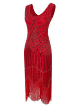 Load image into Gallery viewer, White 1920s V Neck Sequined Flapper Dress