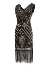 Load image into Gallery viewer, Wine Red 1920s V Neck Sequined Flapper Dress