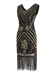 Wine Red 1920s V Neck Sequined Flapper Dress