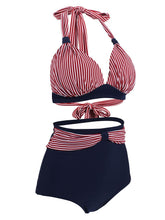 Load image into Gallery viewer, Concise Sexy Backless Retro Style Striated Two Pieces Bikini Sets