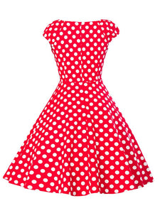 Sweet Consice A Line Solid Color Dots Vintage Dress