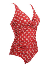 Load image into Gallery viewer, Printed Red Background Retro Style One Piece Backless Trigonal Bikini Set