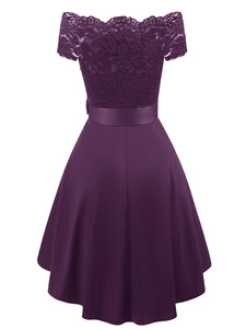 Solid Color Off the Shoulder Lace A line Vintage Party Dress