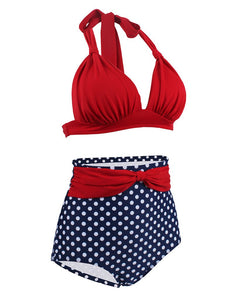 Concise Sexy Backless Retro Style Solid Red Two Pieces Bikini Sets