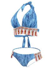 Load image into Gallery viewer, Sexy Retro Style Fringe Two Pieces Backless Trigonal Bikini Sets