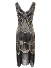 Load image into Gallery viewer, Gold 1920s V Neck Sequined Flapper Dress