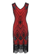 Load image into Gallery viewer, 4 Colors 1920s V Neck Sequined Flapper Dress