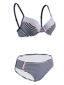 Concise High Waisted Two Piece Striated Triangle Bikini Sets 
