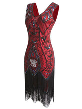 Load image into Gallery viewer, 1920s Floral Sequined Fringe Flapper Dress