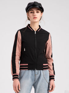 Women's Jacket Street Daily Fall Winter Casual Two Tone Stand Collar Sporty Jacket