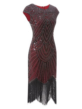 Load image into Gallery viewer, Wine Red 1920s Sequined Flapper Dress