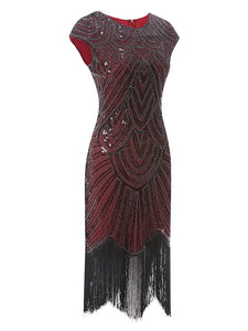 Wine Red 1920s Sequined Flapper Dress