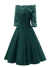 Load image into Gallery viewer, Off the Shoulder Half Sleeve Lace 50s Dress