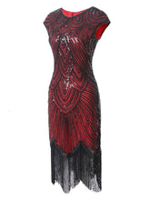 Load image into Gallery viewer, Wine Red 1920s Sequined Flapper Dress