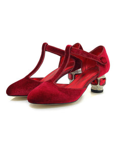 Velvet Rhinestone Chunky Heel  Vinatge Shoes