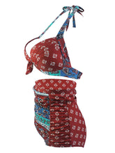 Load image into Gallery viewer, 
Wine Red  3D Print Retro Style Bikinis swimsuits
