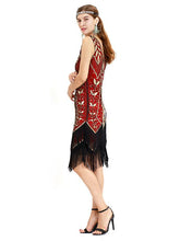 Load image into Gallery viewer, Wine Red 1920s V Neck Sequined Fringed Flapper Dres