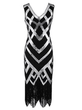 Load image into Gallery viewer, Black 1920S Retro Sequin Fringed Flapper Dress