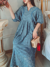 Load image into Gallery viewer, Women&#39;s Embroidered Floral Lace Solid Backgrand V Neck Half Sleeve Maxi Boho Dress