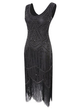 Load image into Gallery viewer, Gold 1920s V Neck Sequined Flapper Dress