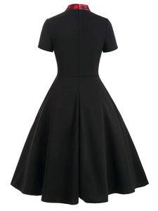 1950S Bow Collar Plaid Swing Dress 