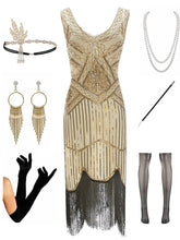 Load image into Gallery viewer, Sequined Fringed Flapper 20S Dress Set