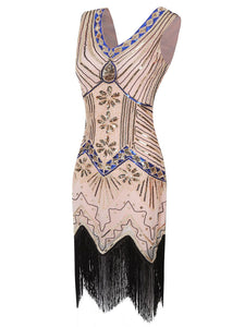 3 Colors 1920s  Sequined Fringed Flapper Dress