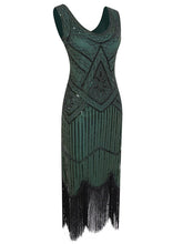 Load image into Gallery viewer, Gold 1920s V Neck Sequined Flapper Dress