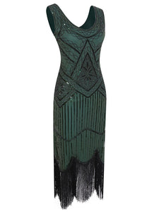 Gold 1920s V Neck Sequined Flapper Dress
