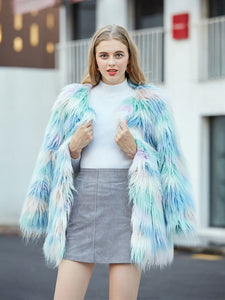 Faux Fur Coat Women Long Sleeve Ice-cream Winter Coat