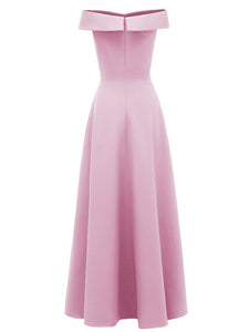 Pink 1950s Off Shoulder Vintage Maxi Dress