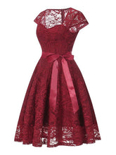 Load image into Gallery viewer, Lace Queen Anne Collar Cap Sleeve Vintage Dress