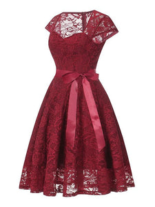 Lace Queen Anne Collar Cap Sleeve Vintage Dress