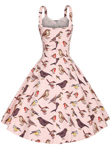 Sweet Birds Printed Cotton 50s Flapper Dress