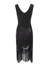 Load image into Gallery viewer, White 1920s V Neck Sequined Flapper Dress