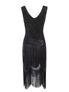 White 1920s V Neck Sequined Flapper Dress